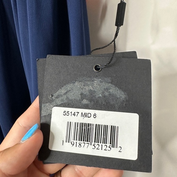 FLAW - MAC DUGGAL Dress 6 Evening Gown Navy Blue Bejeweled Pleated Chiffon #7969 - Picture 8 of 11